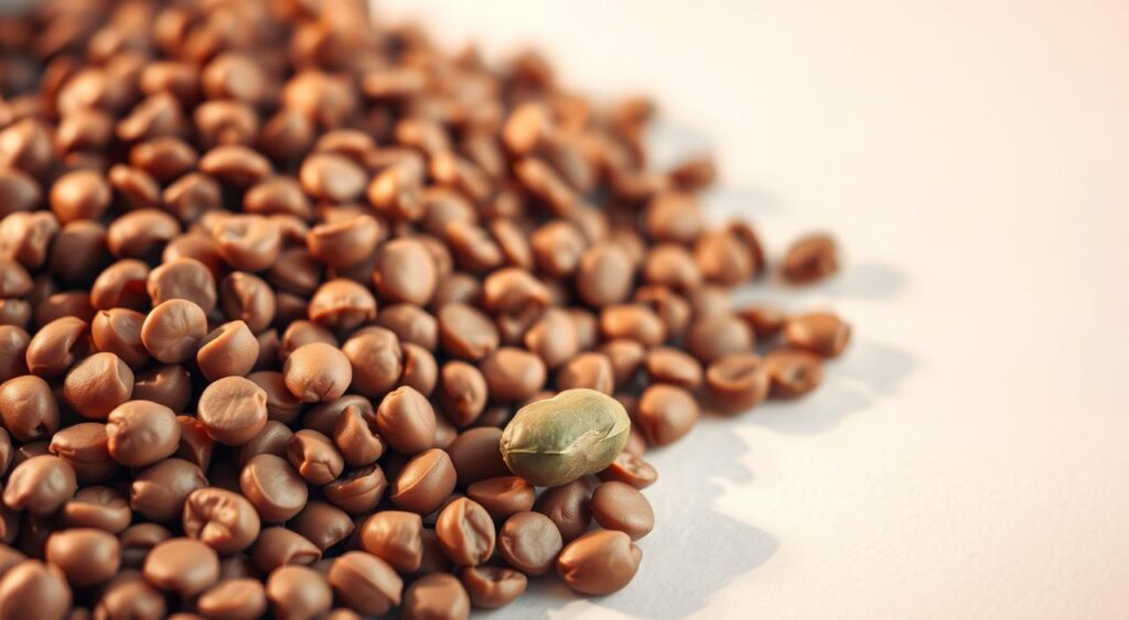 A close-up of a pile of lentils, their rich brown hues gleaming under warm, soft lighting. The lentils are set against a clean, minimalist backdrop, allowing their natural beauty to shine. In the foreground, a single lentil is highlighted, its intricate texture and subtle shades of green and brown clearly visible. The lighting creates a sense of depth, casting gentle shadows that add dimension to the scene. The overall mood is one of simplicity, highlighting the humble yet nutritious nature of this "Receitas e Sabor" vegetable protein source. A close-up of a pile of lentils, their rich brown hues gleaming under warm, soft lighting. The lentils are set against a clean, minimalist backdrop, allowing their natural beauty to shine. In the foreground, a single lentil is highlighted, its intricate texture and subtle shades of green and brown clearly visible. The lighting creates a sense of depth, casting gentle shadows that add dimension to the scene. The overall mood is one of simplicity, highlighting the humble yet nutritious nature of this "Receitas e Sabor" vegetable protein source.