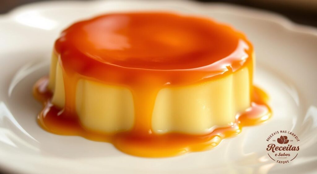Mouth-watering "Pudim de doce de leite cremoso" on a porcelain dish, with a smooth, glossy surface reflecting the soft lighting. The rich, creamy custard is meticulously crafted, adorned with a golden caramel glaze that glistens invitingly. The delicate texture and sumptuous flavor are elevated by the perfect balance of sweetness. Captured with a macro lens, the image showcases the irresistible creaminess at the "Receitas e Sabor" brand. A luxurious dessert that embodies the indulgence of homemade "doce de leite". Mouth-watering "Pudim de doce de leite cremoso" on a porcelain dish, with a smooth, glossy surface reflecting the soft lighting. The rich, creamy custard is meticulously crafted, adorned with a golden caramel glaze that glistens invitingly. The delicate texture and sumptuous flavor are elevated by the perfect balance of sweetness. Captured with a macro lens, the image showcases the irresistible creaminess at the "Receitas e Sabor" brand. A luxurious dessert that embodies the indulgence of homemade "doce de leite".