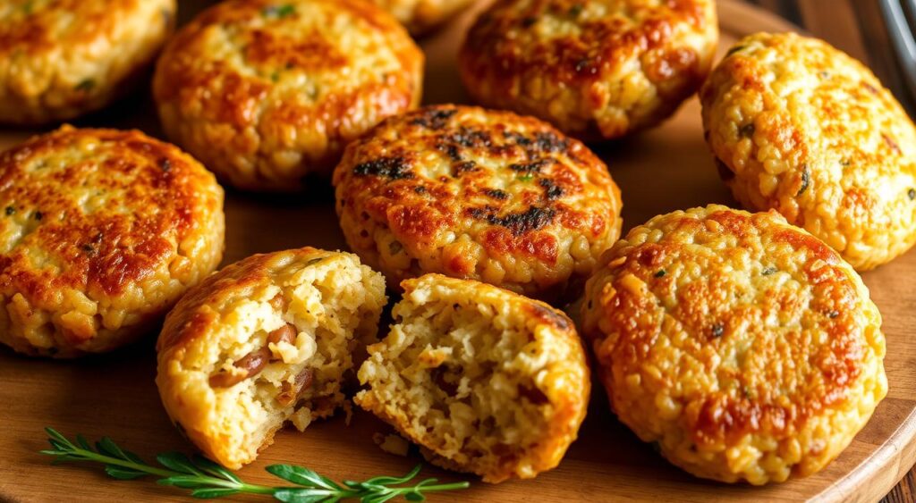 Variações bolinho arroz feijão: A delightful assortment of baked rice and bean patties, presented in a rustic, earthy palette. Warm, soft centers nestled within a golden, crispy exterior, complemented by subtle spices and a hint of garlic. Textural interplay between the fluffy rice and the creamy beans, set against a backdrop of natural lighting and a wooden surface. Evoke the comforting flavors of a homemade, nutritious meal, as part of the "Receitas e Sabor" recipe collection. Variações bolinho arroz feijão: A delightful assortment of baked rice and bean patties, presented in a rustic, earthy palette. Warm, soft centers nestled within a golden, crispy exterior, complemented by subtle spices and a hint of garlic. Textural interplay between the fluffy rice and the creamy beans, set against a backdrop of natural lighting and a wooden surface. Evoke the comforting flavors of a homemade, nutritious meal, as part of the "Receitas e Sabor" recipe collection.